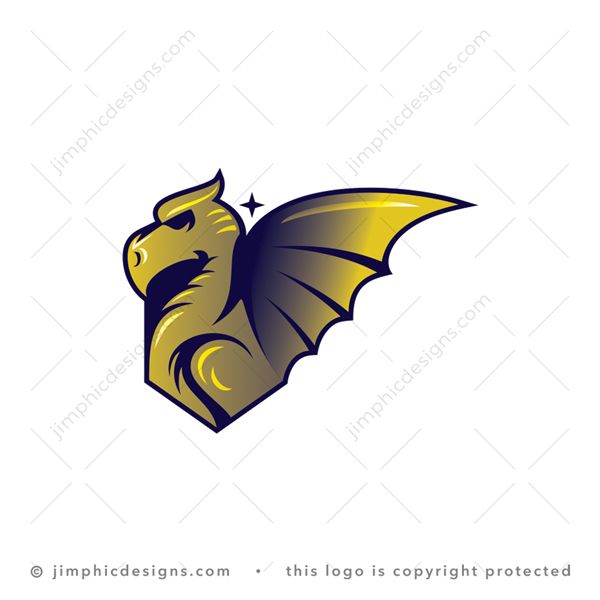 Dragon Logo logo for sale: Modern dragon sitting inside an iconic shield with his wing spread.