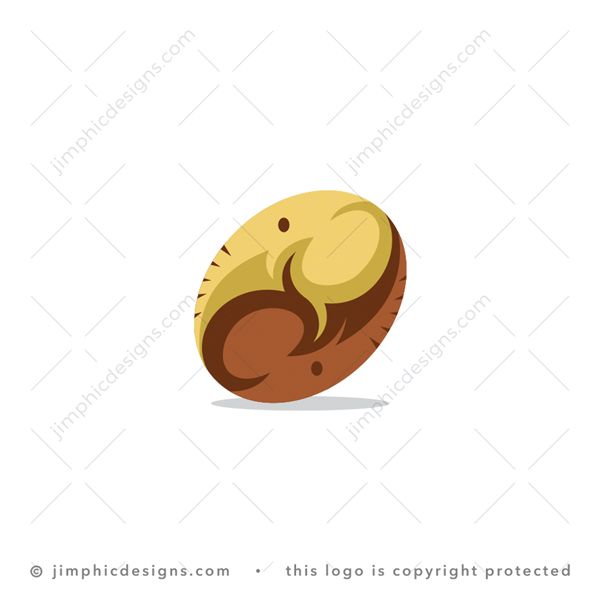 Elephant Coffee Logo logo for sale: Modern coffee bean design is shaped with two smooth elephant head designs.