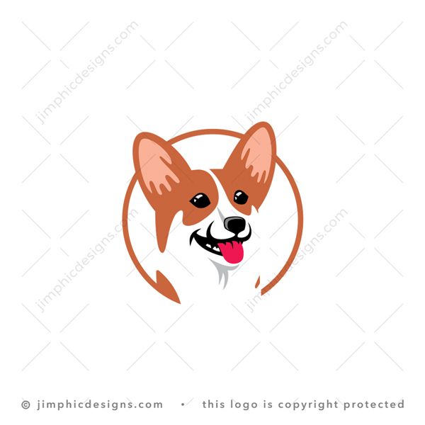 Dog Logo logo for sale: Modern and very clean dog head with a smiling expression on his face inside a circle.