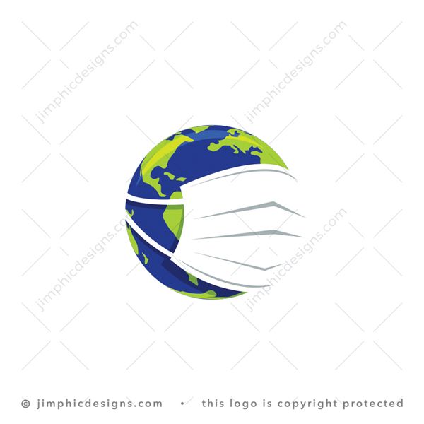 Global Masks Logo logo for sale: Medical mask are covering up an iconic earth graphic.