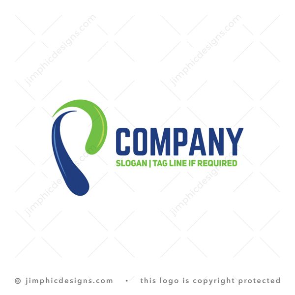 P Logo logo for sale: Two bold abstract shapes creates the uppercase letter P design in swoosh like actions.