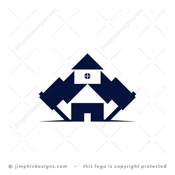 House Of Flags Logo logo for sale: Two modern flags stuck into the ground on an angle creates two iconic house shapes.