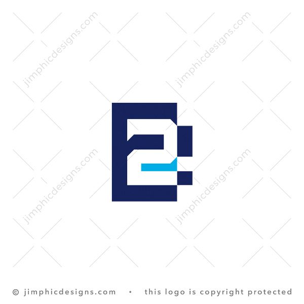 Letter E 2 Logo logo for sale: Uppercase letter E with an exclamation mark shapes a number two with white negative space.