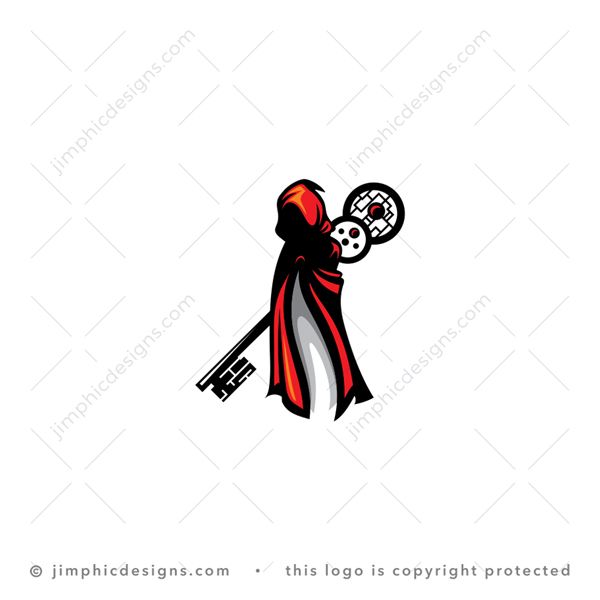 Key Warrior Logo logo for sale: Modern floating warrior with a cape over the head holding a big oversized key.