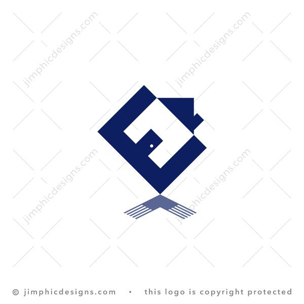 Letter E House Logo logo for sale: Simplistic uppercase letter E which balance on his side, have a house incorporated in the center.