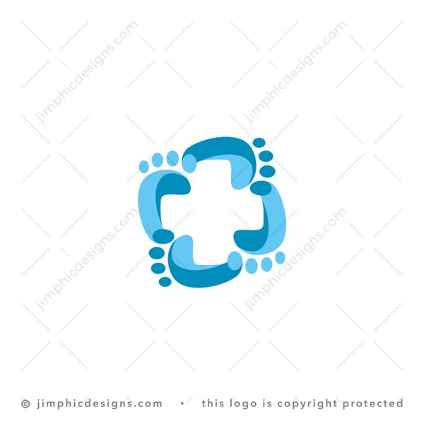 Foot Medic Logo logo for sale: Abstract feet design arranged to create the shape of a rounding medical cross.