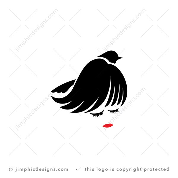 Lady Bird Logo logo for sale: Abstract bird flying in the air flapping his wings creates a sweet woman underneath.