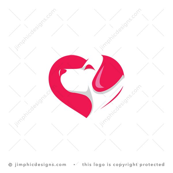 Dog Love Logo logo for sale: Modern and simplistic smiling dog head shaped into an iconic heart.