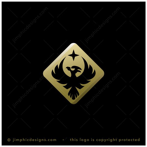 Phoenix Logo logo for sale: Phoenix bird spreading his wings inside a golden diamond shape.