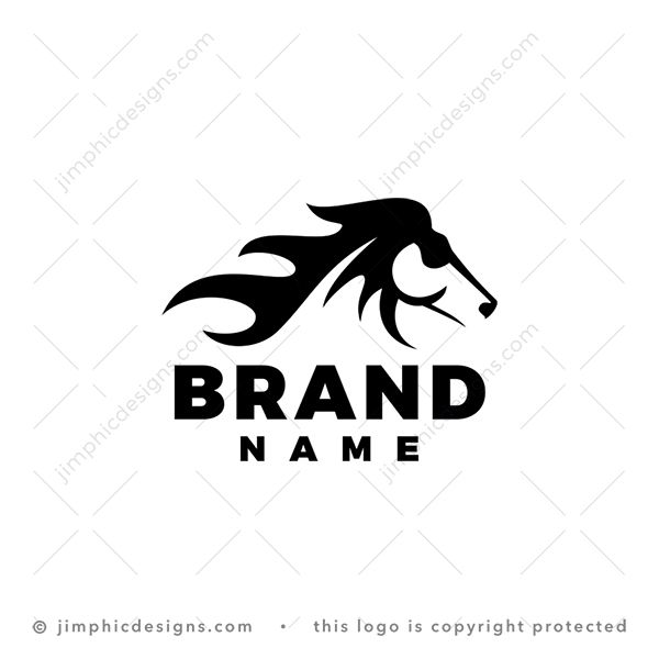 Horse Logo logo for sale: Sleek horse head design with his mane in a flaming shape.