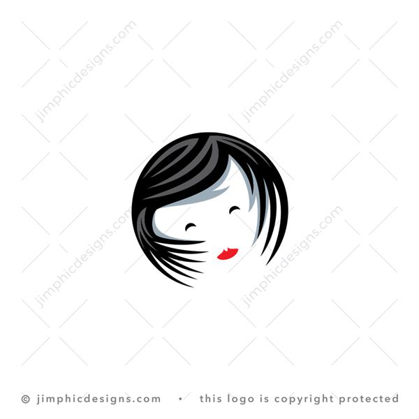 Fashion Lady Logo logo for sale: Modern and elegant cute smiling lady shaped inside a perfect circle with bright red lipstick on her lips.