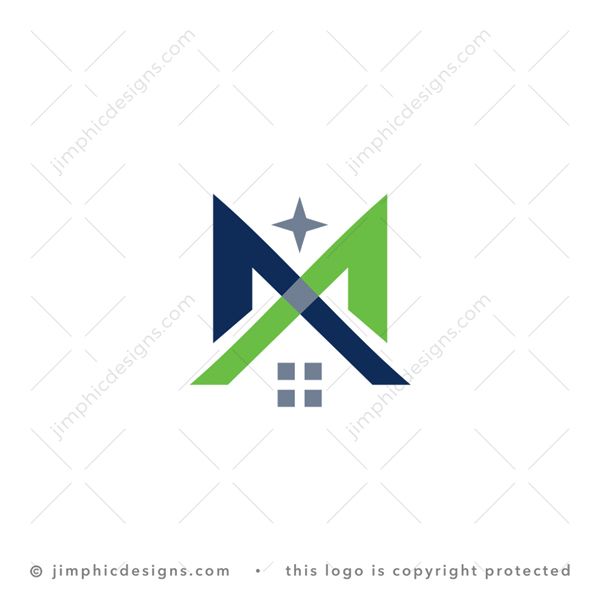 M House Logo logo for sale: Smooth letter M design shaping an iconic roof on the bottom.