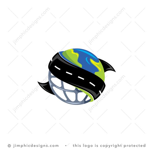 Road Logo logo for sale: Modern road design curving around the earth and with the bottom half shown as an abstract globe.