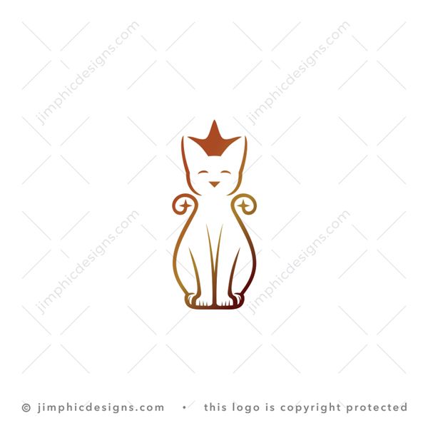 Royal Cat Logo logo for sale: Charming cat in a sitting position with a smile on his face and facing forward.