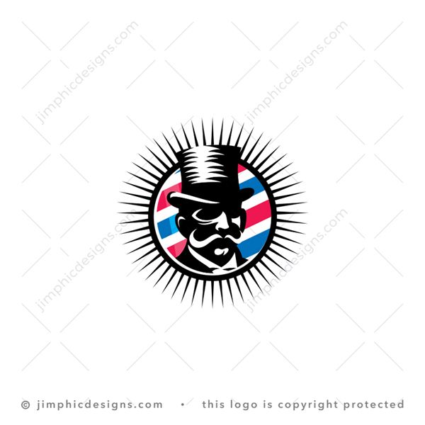 Barber Logo logo for sale: Modern and old fashion male with a big mustache and top hat to represent the formal side of business.