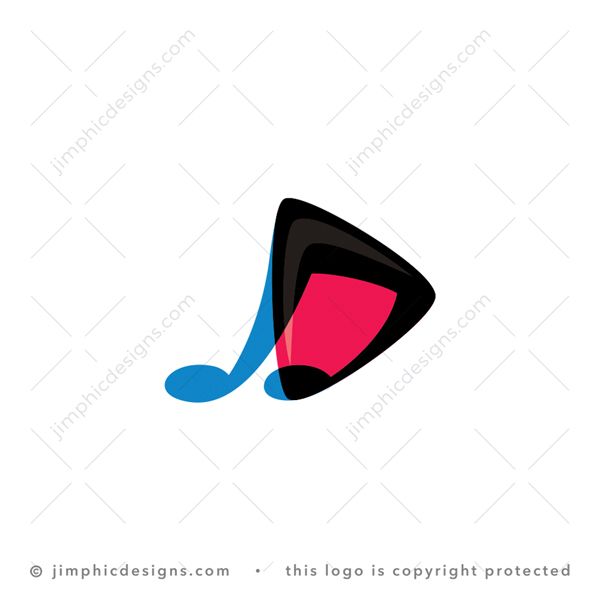 Music Note Logo logo for sale: An abstract shaped music note is on top of an iconic media play button shape.