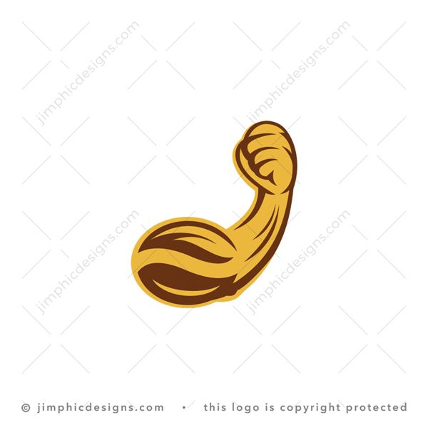 Strong Coffee Logo logo for sale: Modern strong arm design with his bottom part of the muscle shaped with a coffee bean.