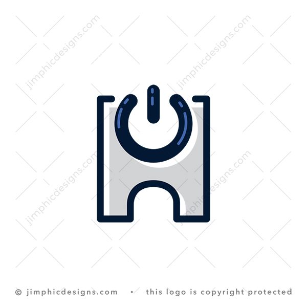 Power H Logo logo for sale: Very simplistic uppercase letter H design is shaped with a big and iconic power on symbol.