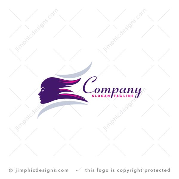 E Hair Logo logo for sale: Silhouette face design have hair flowing in the air that shapes an abstract uppercase letter E design.