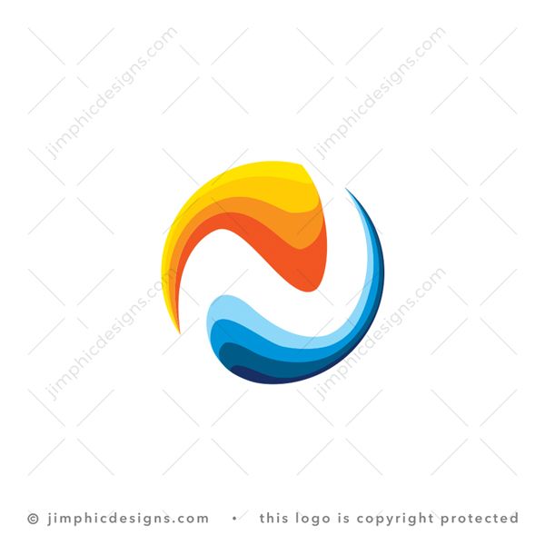 N Logo logo for sale: Modern and sophisticated letter N design is shaped in a round circle with colorful wavy design.