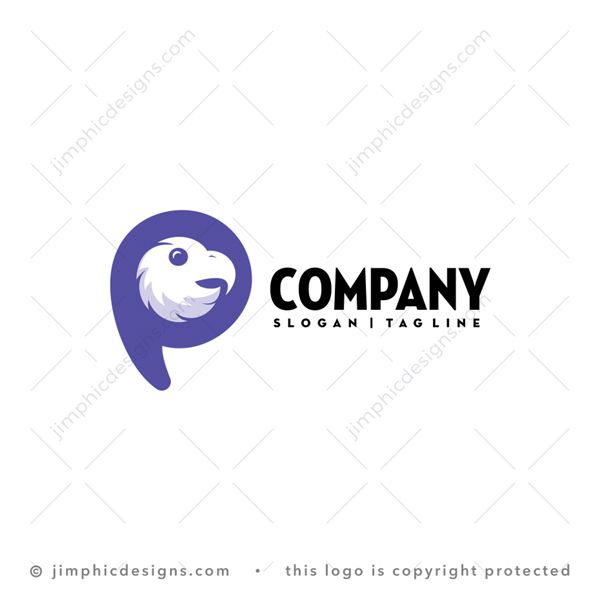 P Parrot Logo logo for sale: Parrot bird head design is shaped with negative space inside a round letter P shape.