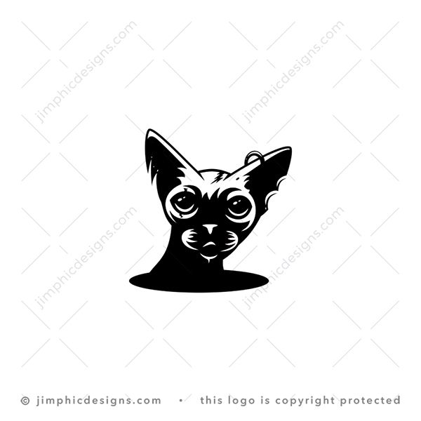 Badass Cat Logo logo for sale: Cat animal sticking his head out of a hole with a strong look on his face.