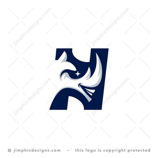 N Rhino Logo logo for sale: Smooth rhino head design inside an italics letter N design, smiling.