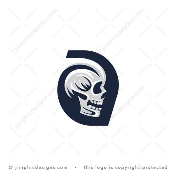 Skull A Logo logo for sale: Lowercase letter A design is shaped with a skull seen from the side in white negative space.