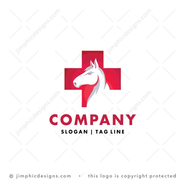 Horse Medic Logo logo for sale: Modern horse head design is shaped with negative space inside an iconic medical cross shape.