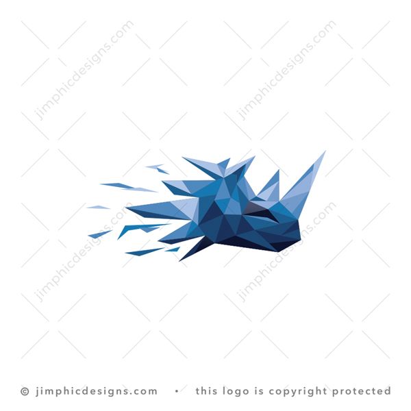 Rhino Logo logo for sale: Modern rhino head shaped with origami graphics with sharp blocks floating away in the moving motion.