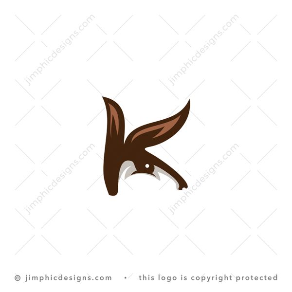 Rabbit K Logo logo for sale: Smooth bunny head with long ears shaping the uppercase letter K.