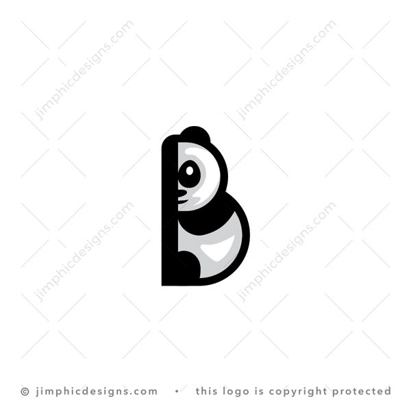 B Panda Logo logo for sale: Cute panda animal peaking from behind a structure shaping the capital letter B. 