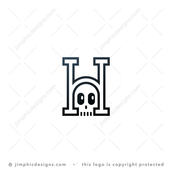 H Skull Logo logo for sale: Modern and sleek uppercase letter H design featuring a simplistic skull.