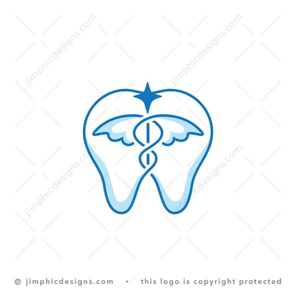 Tooth Wings Logo logo for sale: Elegant line design shaping a big tooth and ending with wings inside.