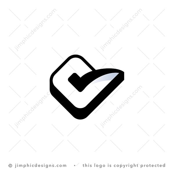 Approved D Logo logo for sale: Sleek lowercase letter D is turned on his side to perfectly shape the rounding check mark.