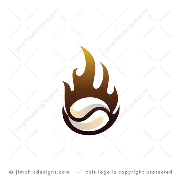 Coffee Roast Logo logo for sale: Smooth and iconic coffee bean in white negative space inside a burning flame.