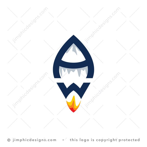 AW Rocket Logo logo for sale: Modern rocket design is shaped with bold letter A and letter W below in a lift off motion.