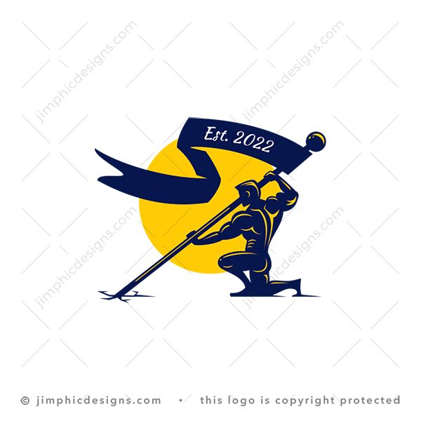 S Flag Logo logo for sale: Sleek strong person in an atlas position is holding up a flag floating in the wind shaped as the letter S.