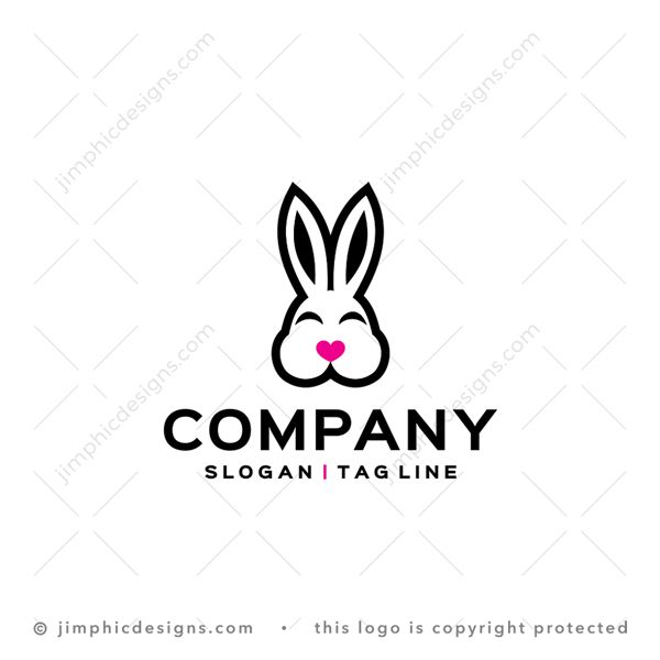 Love Bunny Logo logo for sale: Simplistic bunny face design with his nose in the shape of an iconic heart.