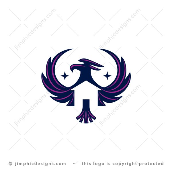 Phoenix House Logo logo for sale: Modern and sleek phoenix bird with a white negative space house shaped inside.