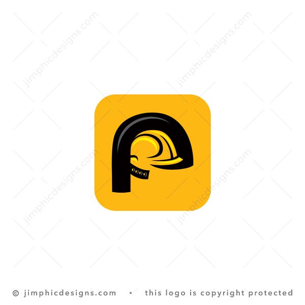 F Construction Logo logo for sale: Modern and smooth letter logo design. The capital letter F is shaped with a bold outline around a construction hat. The construction hat's handle shapes the lower part of the letter F. The entire design is inside an App like box.