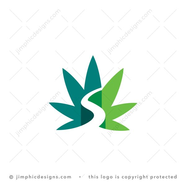 S CBD Logo logo for sale: An iconic cannabis leaf plant design features a pathway in the shape of the letter S.