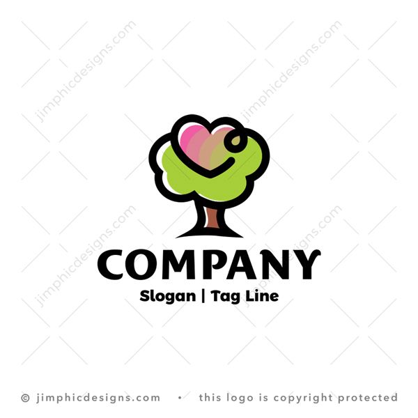 Love Trees Logo logo for sale: Modern and cute little tree design with the outline ending inside with a big heart shape.