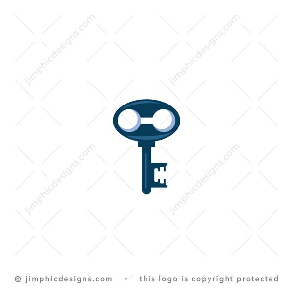 Key Dumbbell Logo logo for sale: Iconic and smooth key shape creating a big gym dumbbell in white negative space.