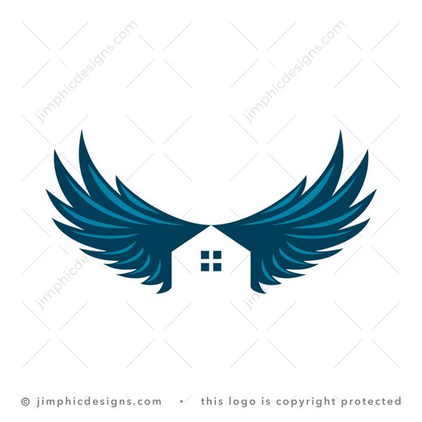 House Logo logo for sale: Modern wide spread wings forms the shape of an iconic house graphic inside.