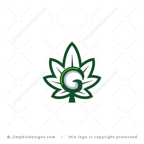 G Cannabis Logo logo for sale: Modern uppercase letter G is shaped inside a big cannabis leaf.