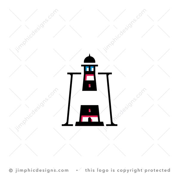 Lighthouse H Logo logo for sale: Modern and simplistic uppercase letter H shaped around a bold lighthouse design.