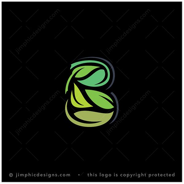 B Leaves Logo logo for sale: Various leaves are arranged in the shape of an uppercase letter B.