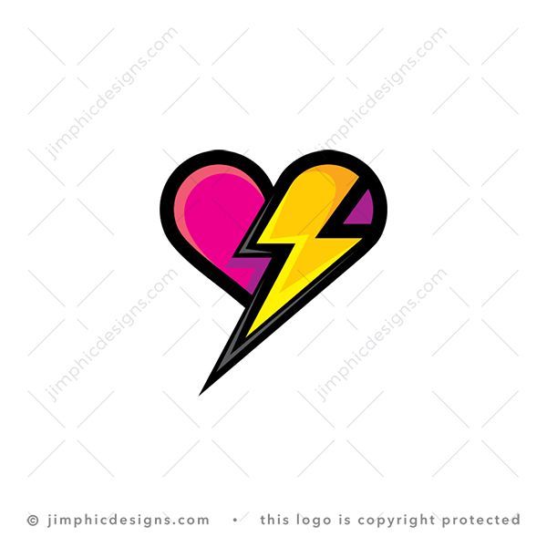 Electric Love Logo logo for sale: Cute iconic type heart with a big flash bolt moving from inside the heart to the outside.