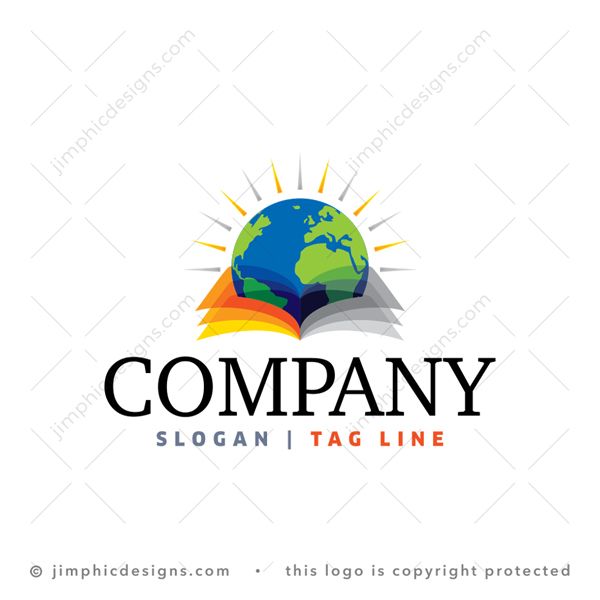 Global Education Logo logo for sale: Transparent open book design features an iconic earth globe in the middle.